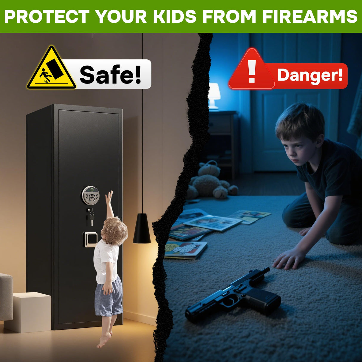 8-10 Gun Safe for Rifles and Pistols,Home Safety Cabinet,No Assembly Required Gun Storage,Biometric Fingerprint Locking Cabinet,Electronics Key Password Safes,Adjustable Partition Rifle Safes Leariso