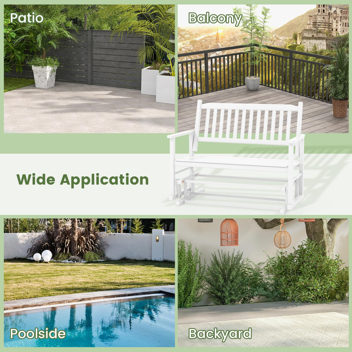 Giantex White Outdoor Glider Bench Chair for Two – Stylish & Sturdy Rocking Loveseat with Smooth Gliding Motion Giantex