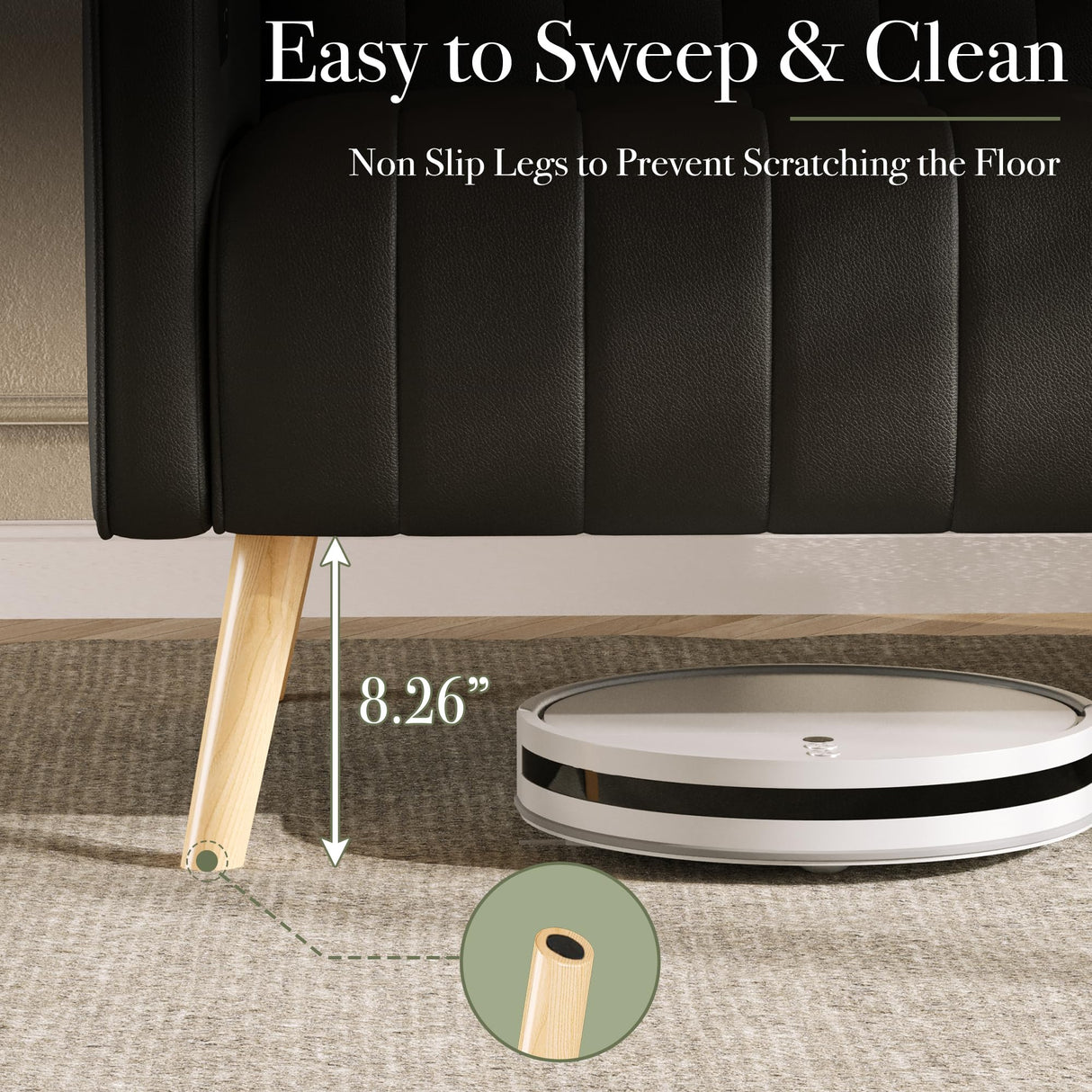 CHYMSUN 57” W Loveseat Sofa, Small Black Faux Leather Couch w/USB Charging Ports, Mid Century Modern Tufted Love Seat Couches, Mini Office Sofa Couch for Small Spaces, Bedroom, Living Room, Apartment CHYMSUN