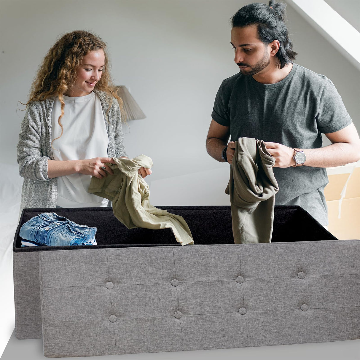 GLAXYFUR 43.3 inches Folding Storage Ottoman Bench Storage Chest Footrest for Bedroom, Entryway and Living Room, Holds up to 660 lb Dark Grey GLAXYFUR