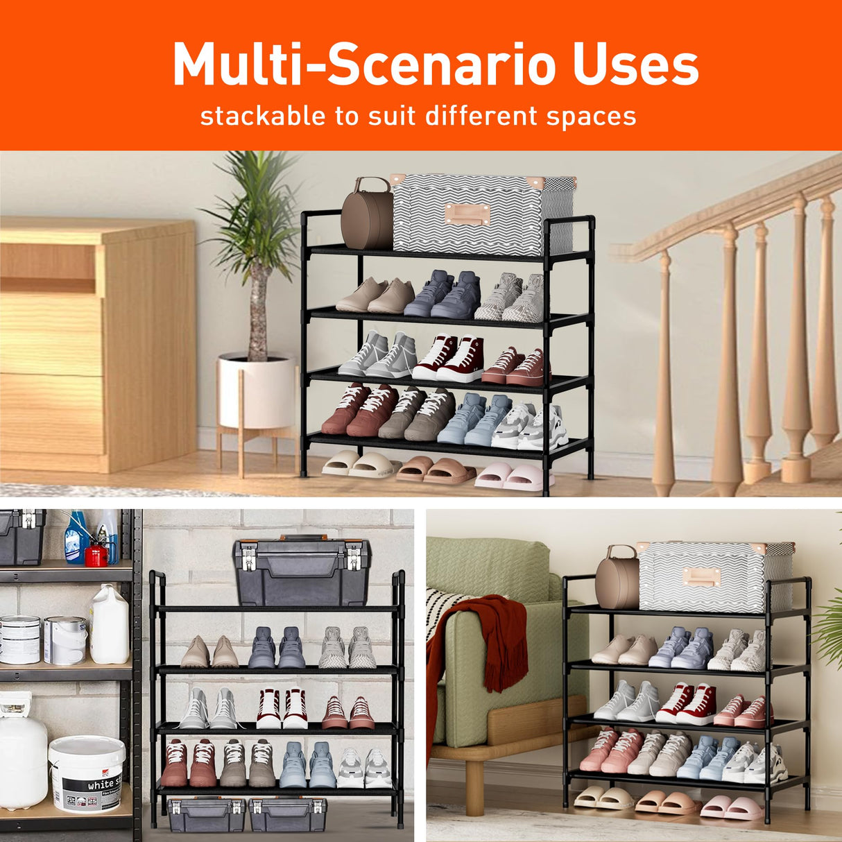 Nbwxcwbs Shoe Rack 4 Tier Shoe Organizer Shoe Storage Shoe Rack for Narrow Hallway Entryway Bedroom Easy Assembly (Black) Nbwxcwbs