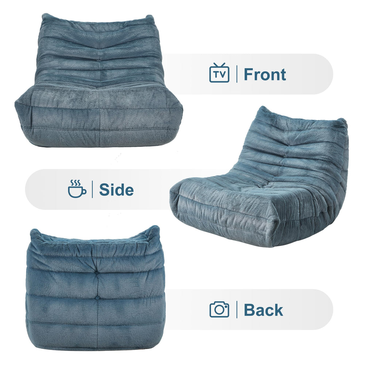 Bean Bag Chairs for Adults Giant Bean Bag Chair Memory Foam BeanBag Chair Big Bean Bag Sofa with Filler Faux Fur Fireside Beanbags Lazy Sofa for Living Room Bedroom Dorm Office (Bluegrey Plush) Hobestluk