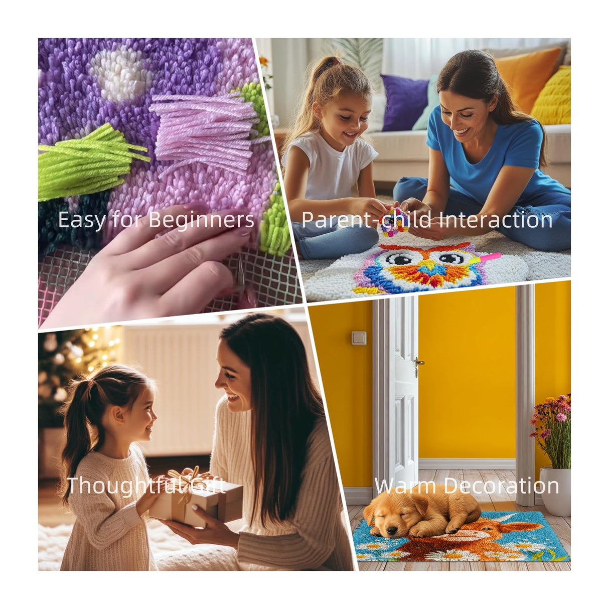 Latch Hook Rug Kit Lavender Flower Stamped Handmade Round Shape Carpet Crochet Yarn Craft DIY Hook and Latch Door Mat Tapestry for Christmas Home Floor Decor 50x50cm(1) Generic