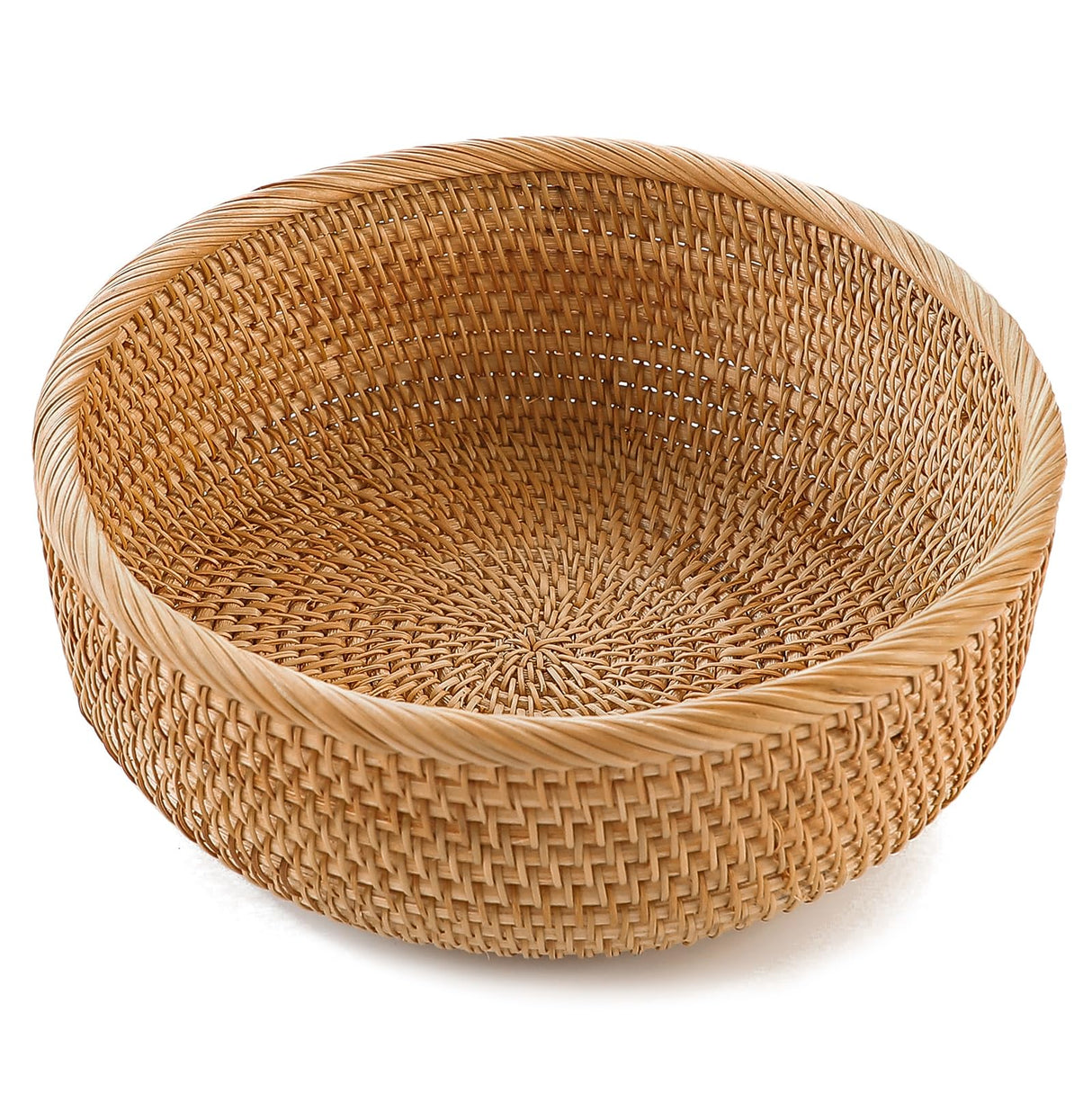 HITOMEN Handmade Rattan Bread Baskets Round Wicker Fruit Serving Storage Bowls, Natural Woven Decorative Kitchen Counter Organizing (Honey Brown) M-9.1" HITOMEN