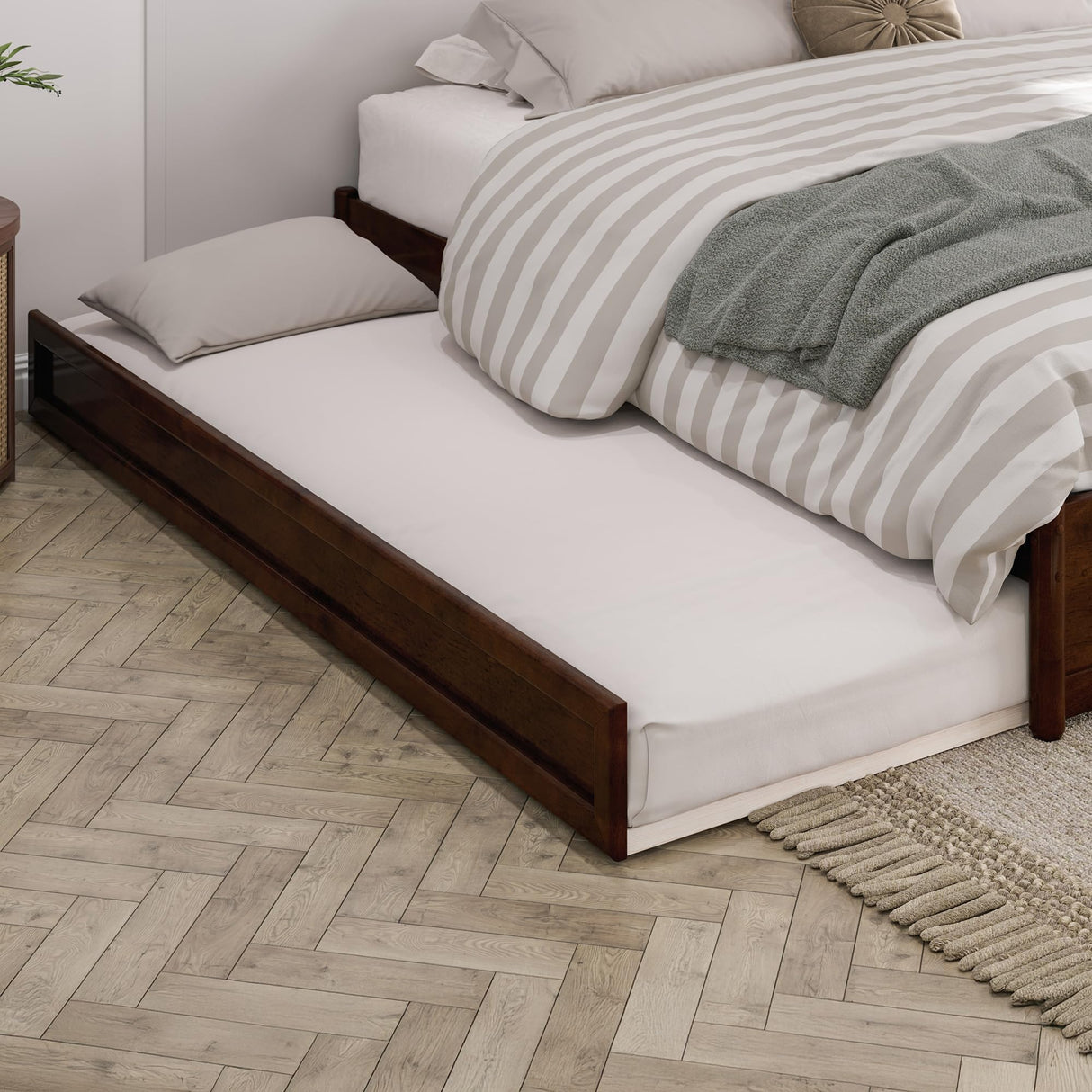 AFI, Barcelona King Panel Platform Bed with Twin XL Trundle, Walnut AFI