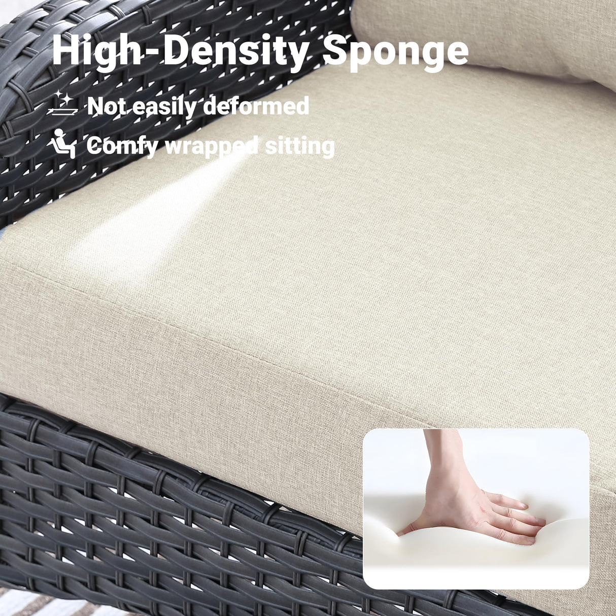 ovios 2 Pieces Patio Furniture Set, Outdoor Wicker Chairs of 2, All Weather High Back Rattan Chairs 2 Seats with Comfy Cushions for Porch Deck, Beige ovios