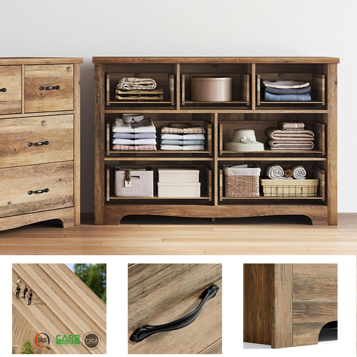 LINSY HOME 7 Drawers Dresser for Bedroom, 47" Wide Rustic Wood Dressers & Chests of Drawers, Modern Farmhouse Storage Dresser with Antique Handles for Closet, Living Room, Hallway, Rustic Brown LINSY HOME