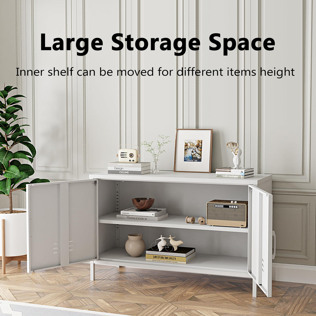 Elitehouse 2 Door Metal Accent Cabinet,White Metal Storage Cabinet with Adjustable Shelf,2-Tier Office Cabinet,Multipurpose Metal Locker Storage Cabinet for Office Home,Music Studio Elitehouse