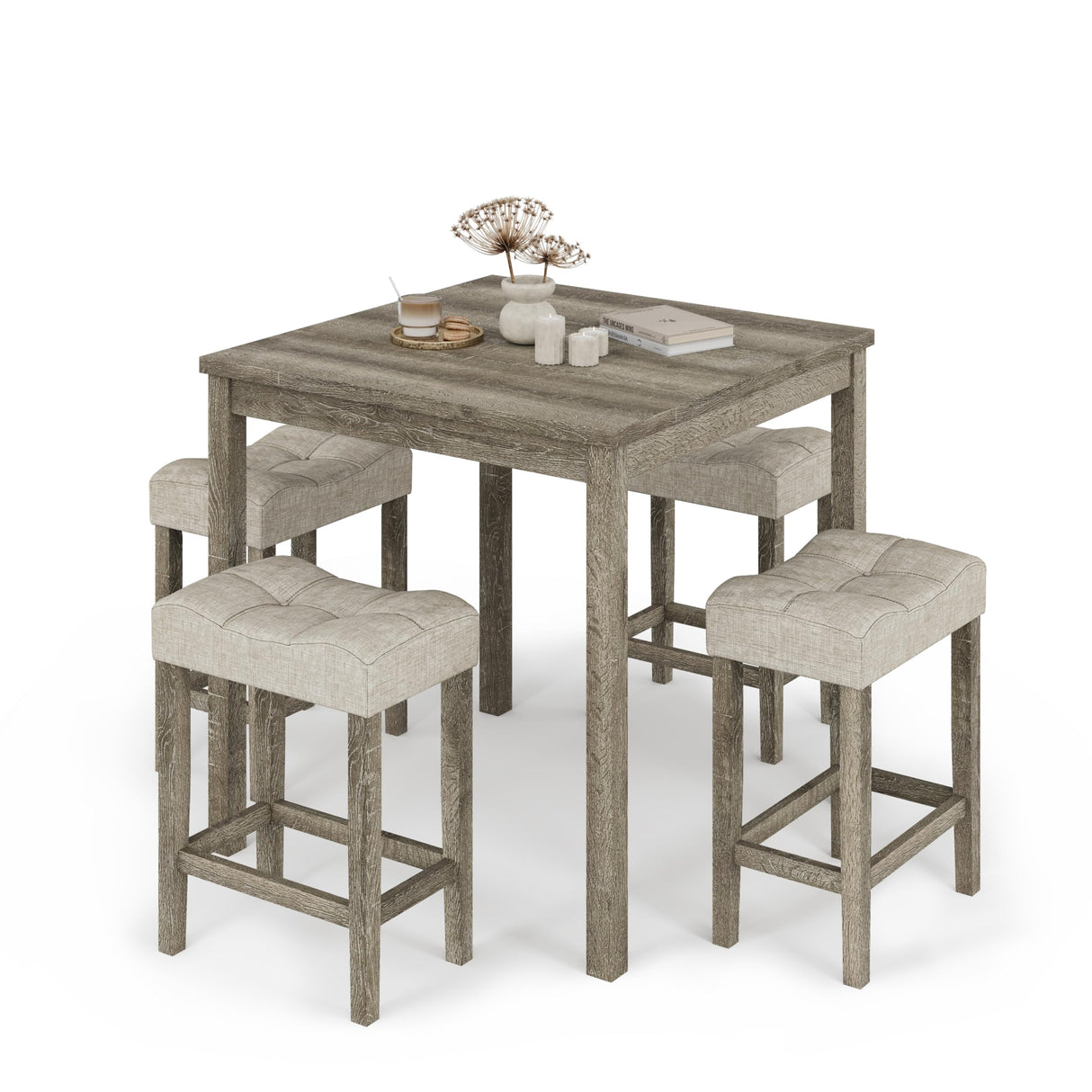 Allamazing Modern 5-Piece Rectangular Counter Height Dining Table Set in Natural Finish allamazing