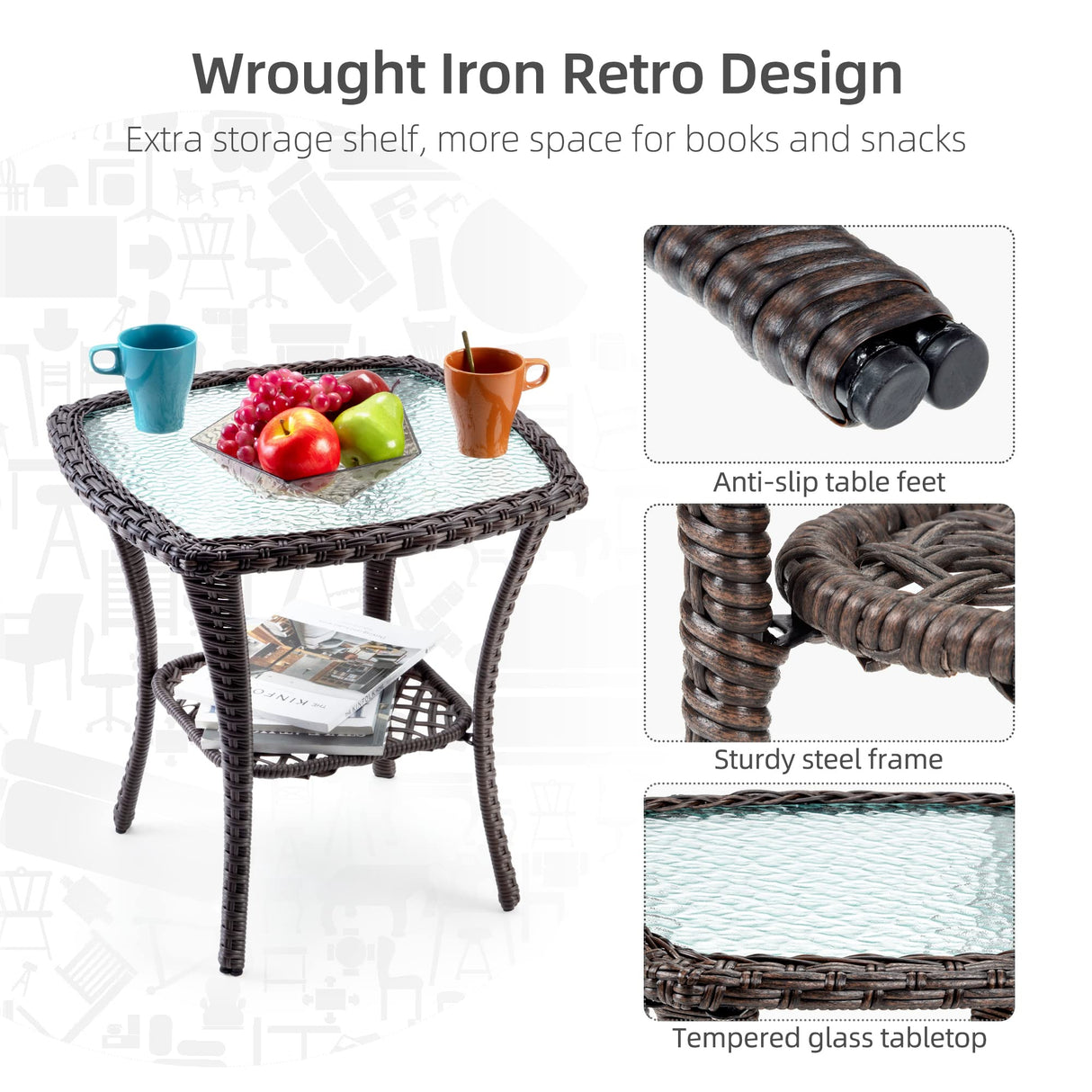 Towallmark Outdoor Swivel Wicker Glider Patio Chairs with Table Set, 3 Pieces Outdoor Bistro Set with 4”Thick Cushions and Coffee Table for Porch, Balcony, Deck (Beige) Towallmark