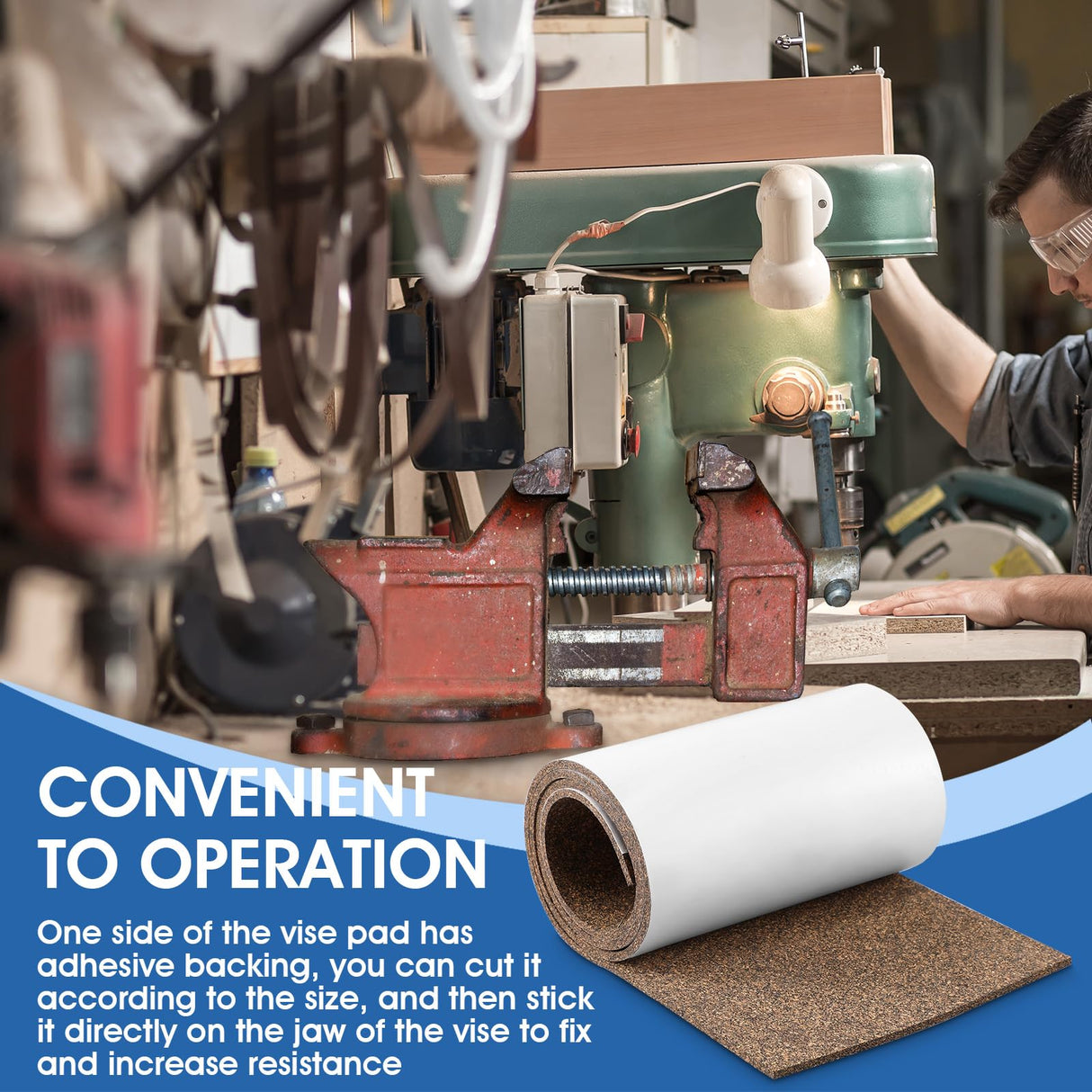 Cork Rubber Vise Jaw Lining 36 Inch Long 5.91 Inch Wide 1/8 Inch Thick Soft Vise Jaw Pads Rubber Cork Sheet Covers for Woodworking Vise Lining Clamp Faces (with Pressure Sensitive Adhesive) Sumind