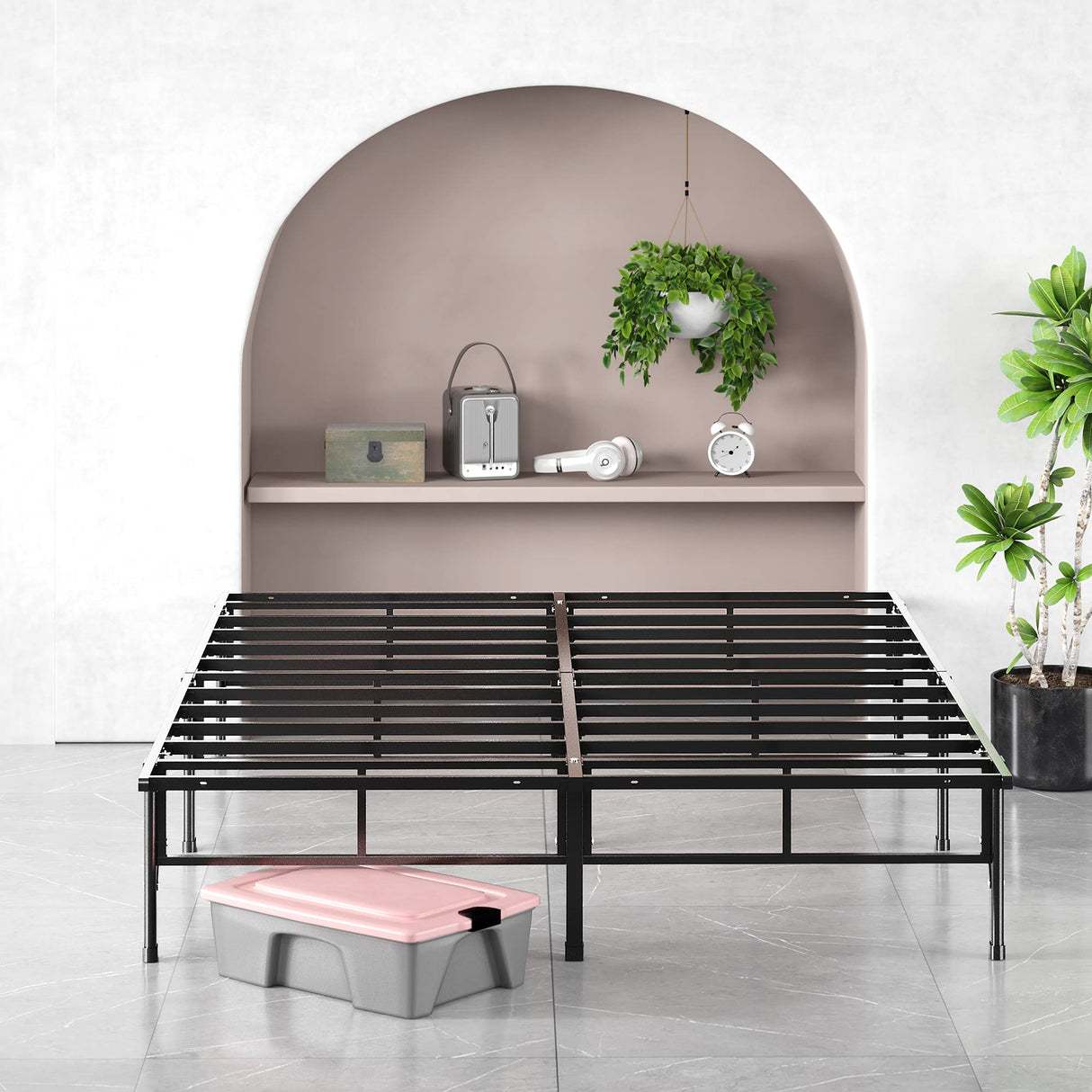 ZINUS SmartBase Compack Mattress Foundation, 14 Inch Metal Bed Frame, No Box Spring Needed, Sturdy Steel Slat Support, Queen Zinus