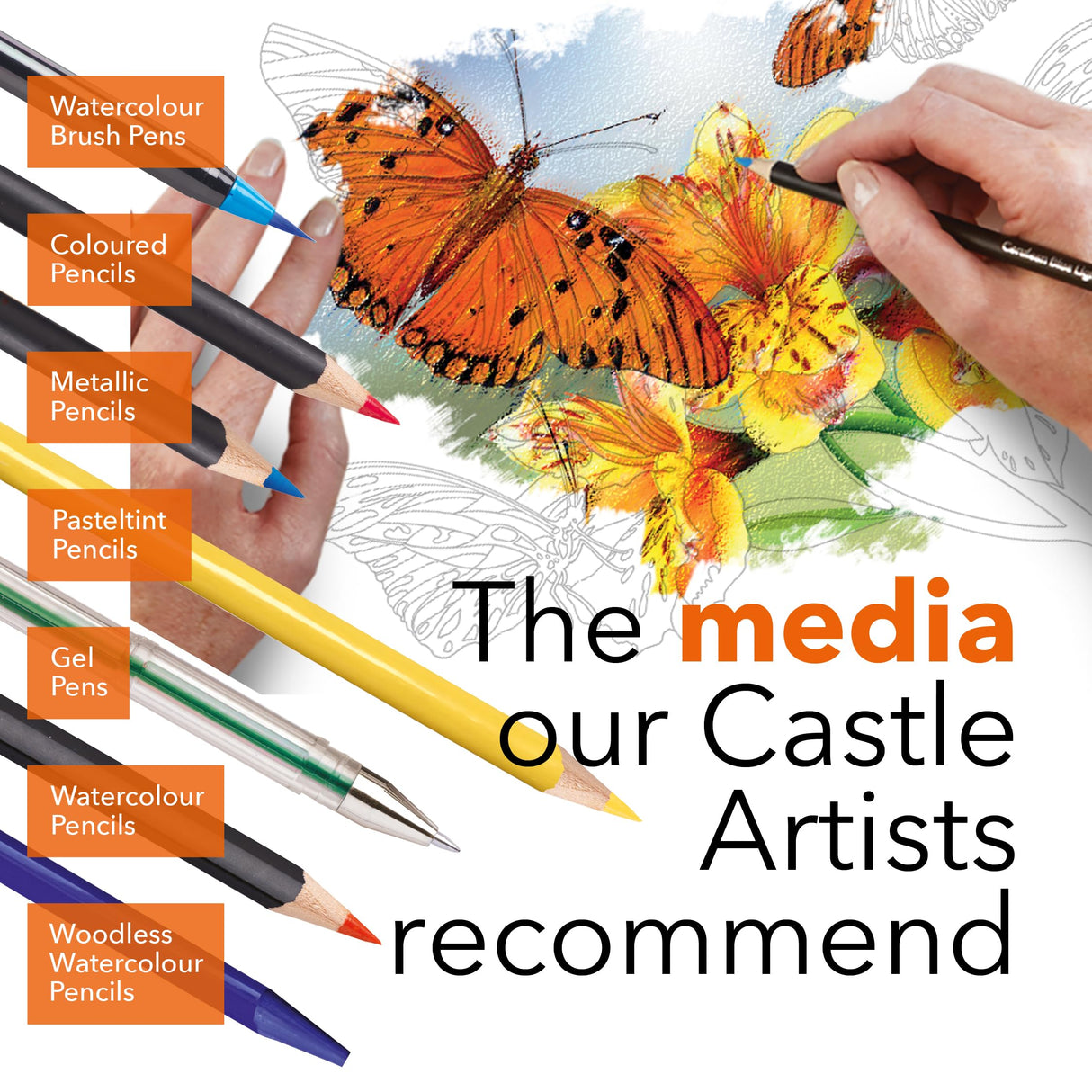 Castle Arts Butterflies Colouring Book | 72 Amazing Beauties Curated by in-House Artists with Colour Reference Guide | No Show-Through Artist Grade Paper | Collectable Landscape A4 Size (Butterflies) Castle Art Supplies