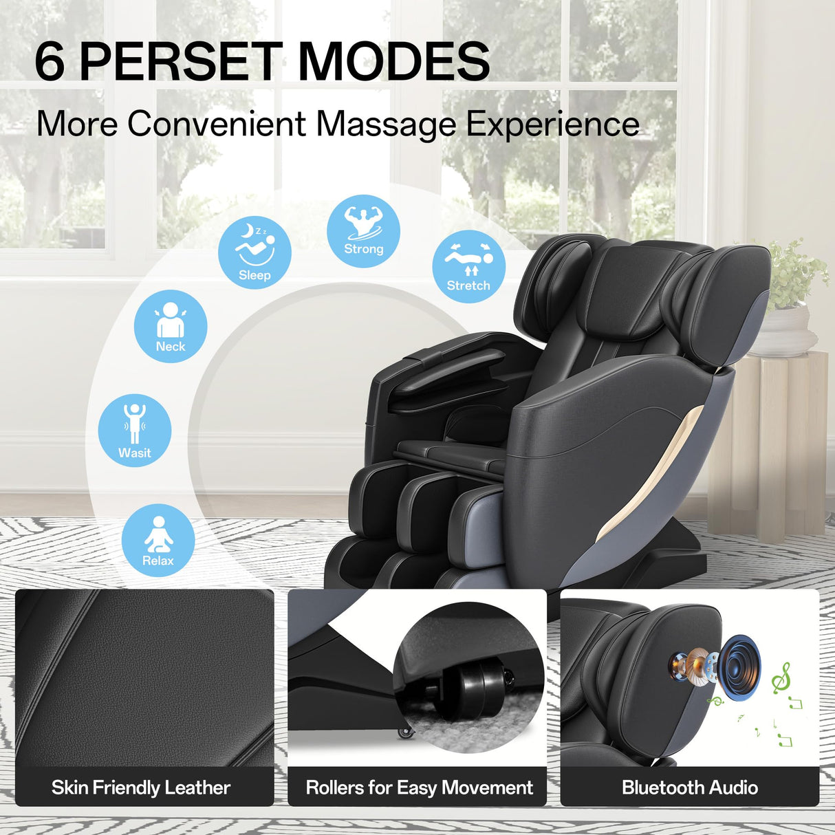 SMAGREHO 2025 Zero Gravity Massage Chair Full Body, with 6 Auto Modes, Foot Massage, Waist Heating, Bluetooth, Black SMAGREHO