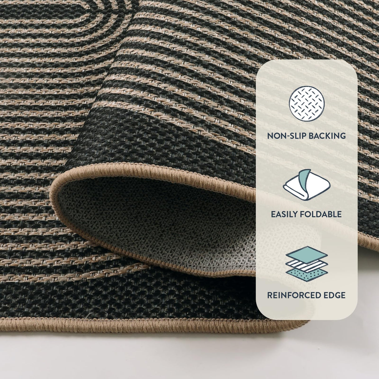 Lahome Modern Rainbow Easy Jute Carpet, Washable 5x7 Area Rugs for Living Room Patio Black Farmhouse Indoor Outdoor Rugs, Contemporary Natural Non Slip Floor Carpet for Office RV Backyard Lahome