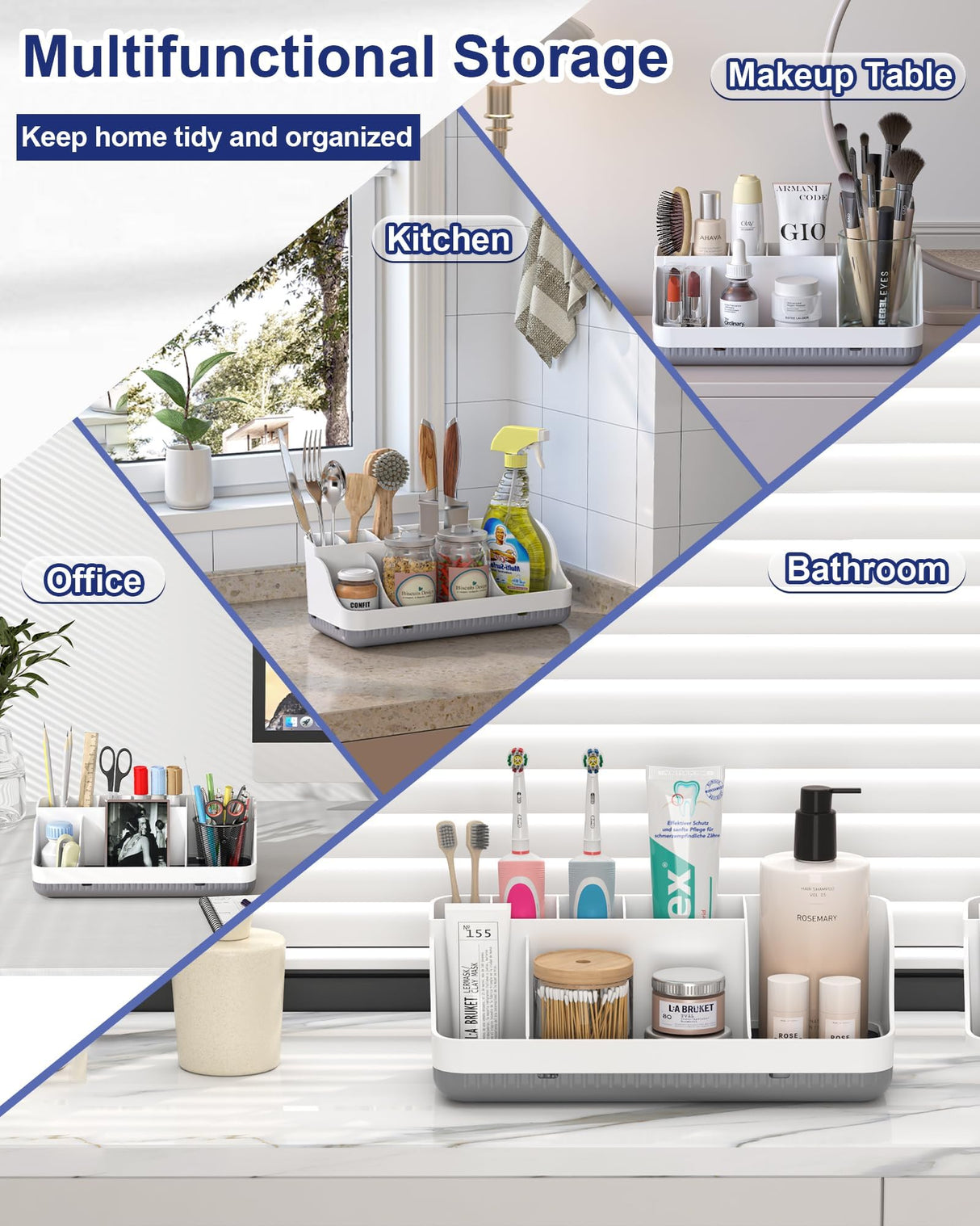 Bathroom Counter Organizer and Storage, 7 Slots Detachable Toothbrush Holders for Bathrooms, Anti-Slip Electric Toothbrush and Toothpaste Holder Countertop Vanity Organizer Accessories for Adults Kids Homtalker