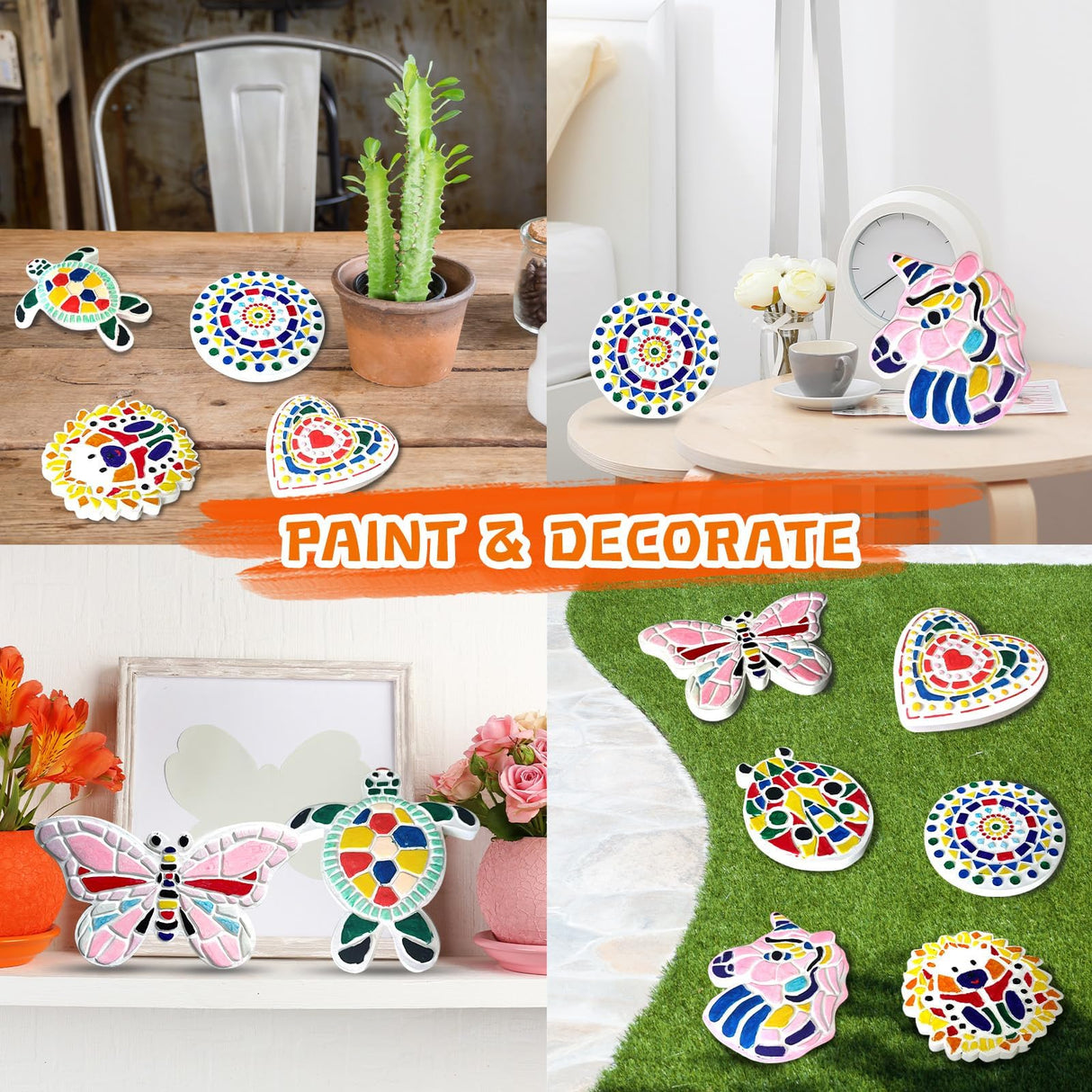 EggSun 8Pcs Stepping Stones Painting Craft Kit for Kids 4 8 6, DIY Garden Stones Outdoor Paint Your Own Ceramic Unicorn Arts and Crafts for Boys Girls Ages 4 7 9 10 12 Birthday Gifts EggSun