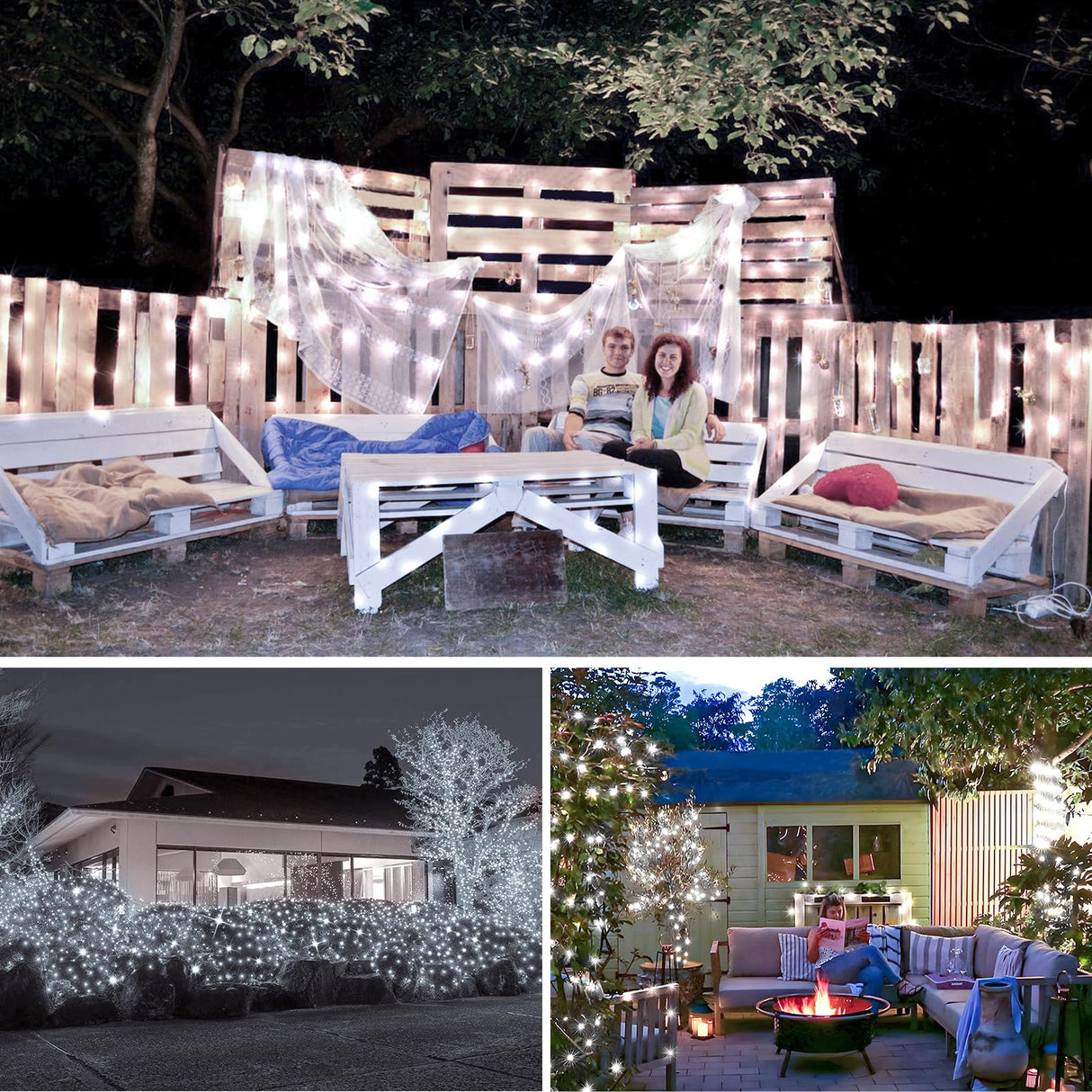 KNONEW 170FT Outdoor Christmas Fairy Lights Plug in,500 LED String Lights Outdoor Waterproof 8 Modes Memory Times for Wedding Bedroom Walls Garden Trees Decoration(Cool White) KNONEW