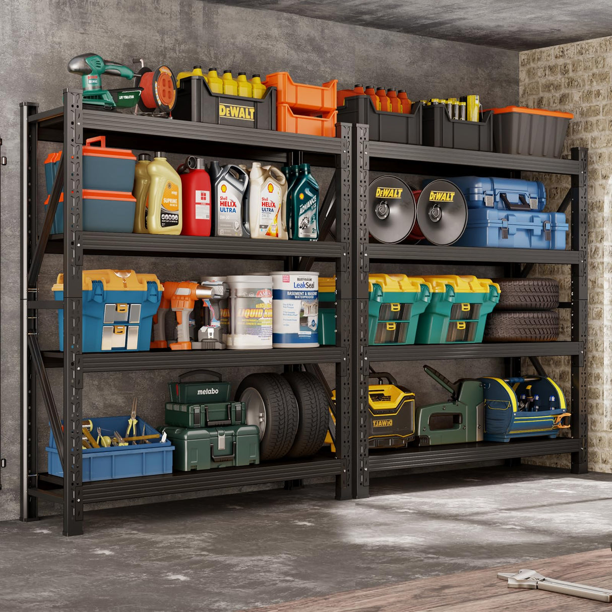 78.7" H Storage Garage Shelving Unit, 4000LBS Heavy Duty Metal Shelves Organization, Adjustable 4 Tier Utility Storage Shelf Rack for Industrial, Basement, Warehouse (Black, 23.6" D×47.2" W×78.7" H) SGFHNV