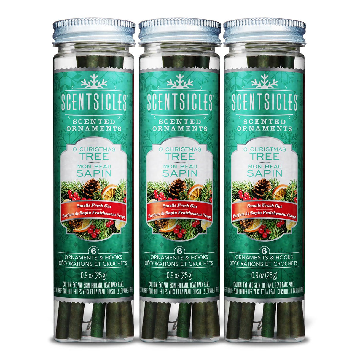 Scentsicles O Christmas Tree Scented Christmas Ornaments with Hooks - 3 Bottles (18 Sticks Total) Scentsicles