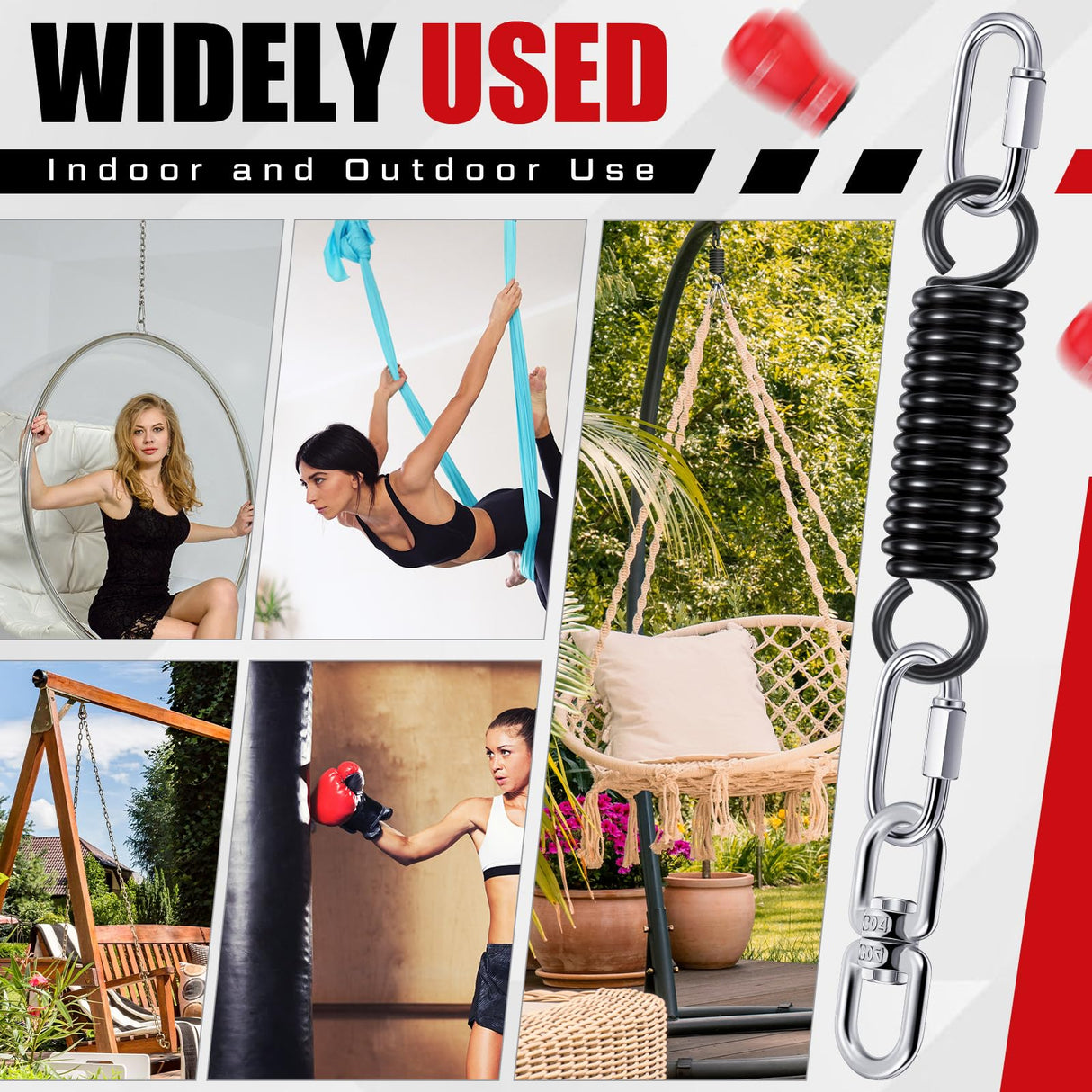 Zonon 8 Pcs Punching Bag Hanger Kit Heavy Bag Spring M8 Double Eye Swivel with Snap Hook Stainless Steel Heavy Bag Hanger for Boxing Bag, Gym Swing, Trapeze, Hammock up to 1000lbs Zonon