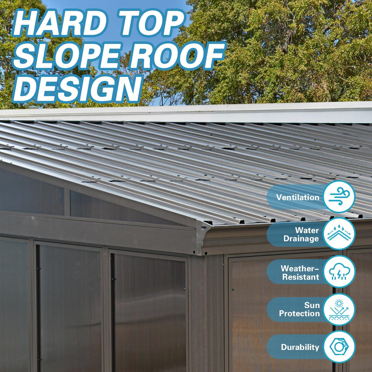 Domi 12x16FT Wall-Mounted Sunroom Gazebo, Aluminum Solarium with Galvanized Steel Sloping Roof, Detachable PC Screens, Front & 2 Side Sliding Doors, Outdoor Sun Room Lean to Gazebo for Patio Deck Lawn domi outdoor living