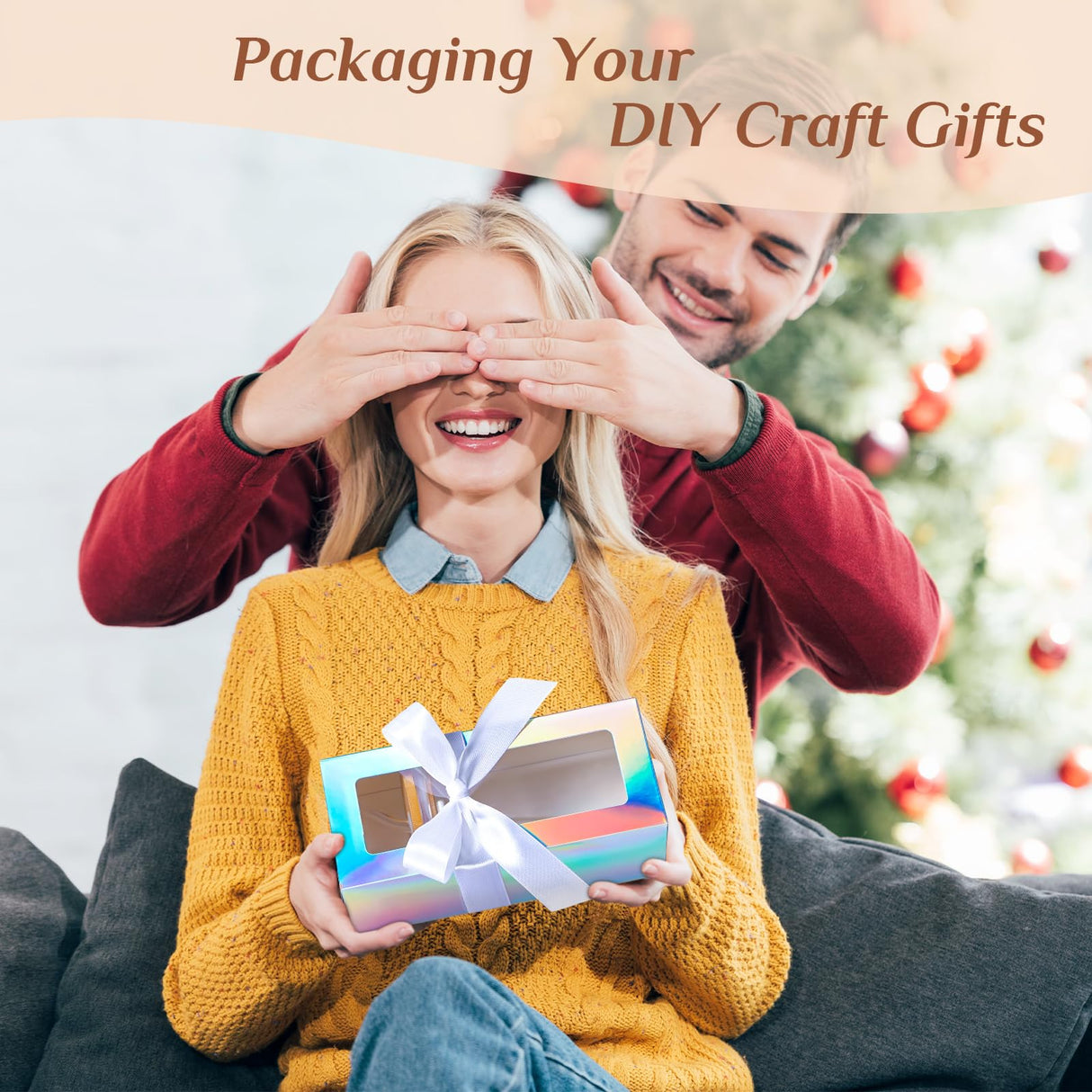 FillTouch 60 Pcs Gift Boxes with Ribbon for Sublimation Glass Exhibition Boxes Transparent Gift Box for 12oz 16oz 20oz Drinking Glasses Jar Sublimation Glass Can Blank Tumbler Gift Box (Laser Color) FillTouch