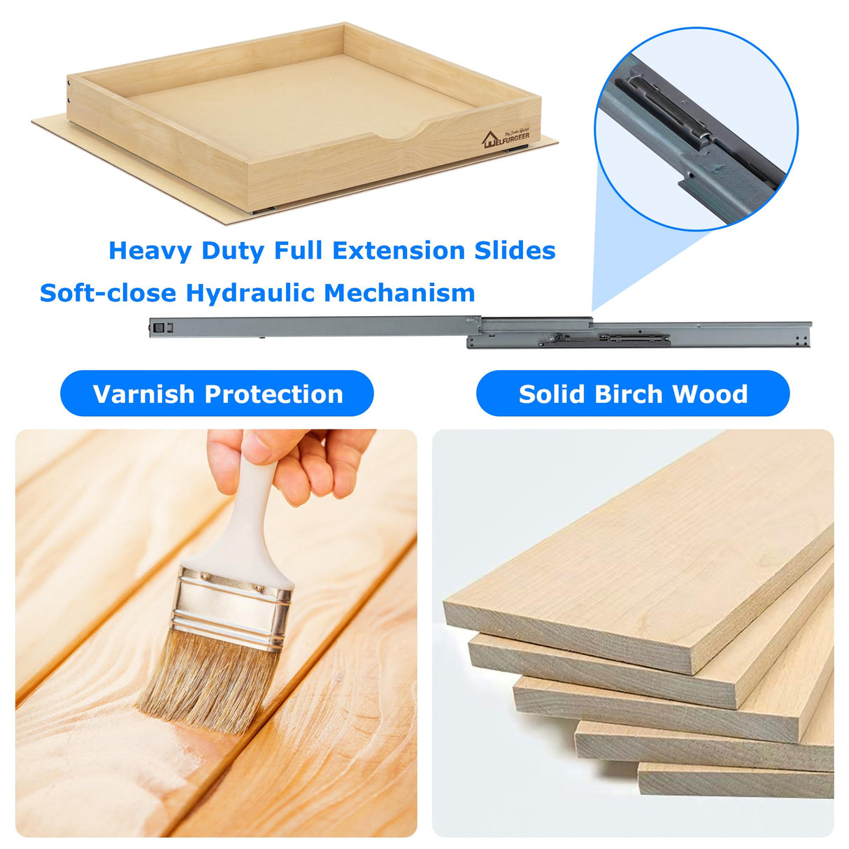 WelFurGeer Soft Close Pull Out Drawers for Cabinets, 32" W x 22" D Pull Out Cabinet Drawer with Heavy Duty Slides, Pull Out Cabinet Organizer, Cabinet Pull Out Shelves, Pull-Out Home Organizers WelFurGeer