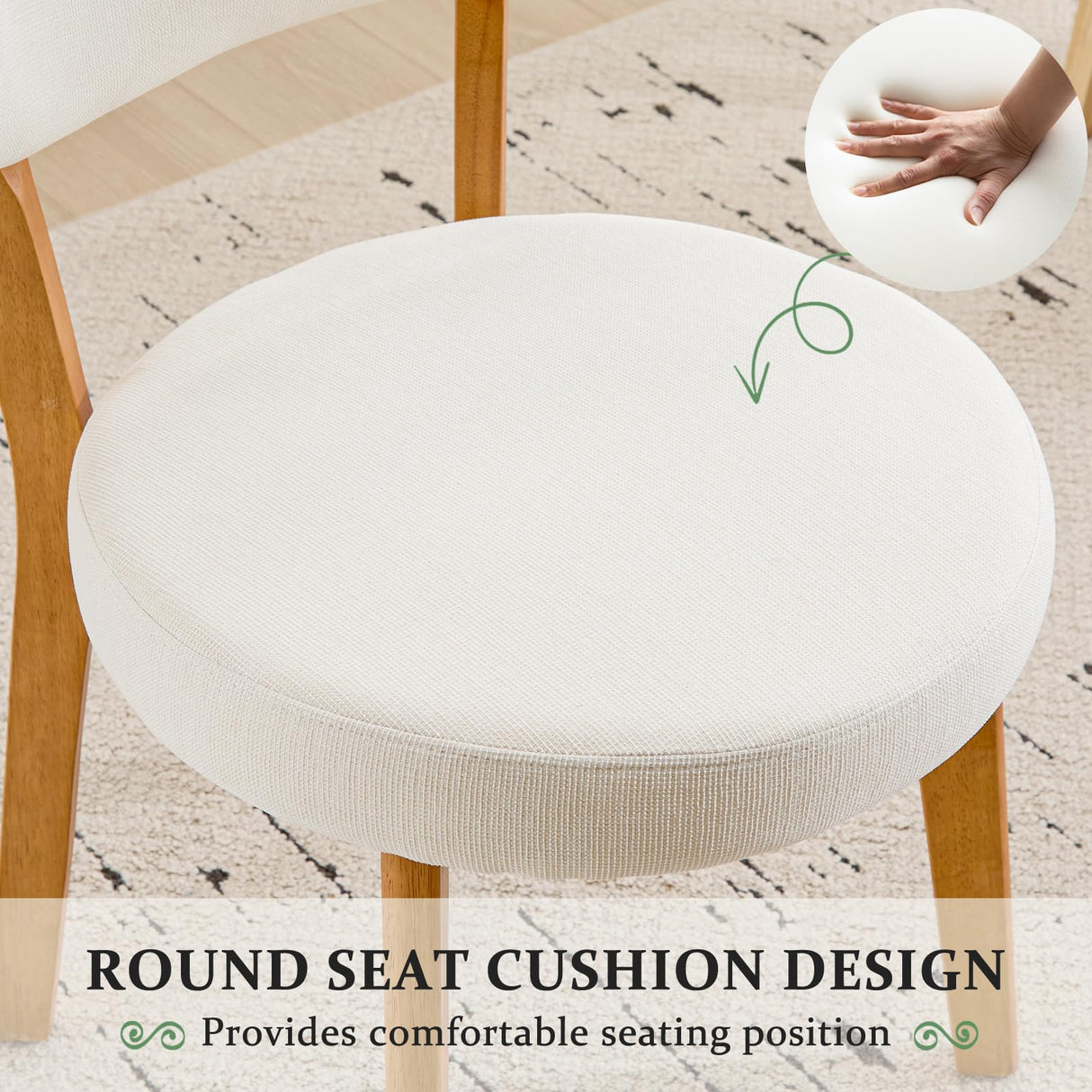 Furniliving Wooden Dining Chairs Set of 2, Mid-Century Modern Linen Upholstered Kitchen Chair with Solid Oak Wood, Farmhouse Dining Room Chairs, Beige Furniliving