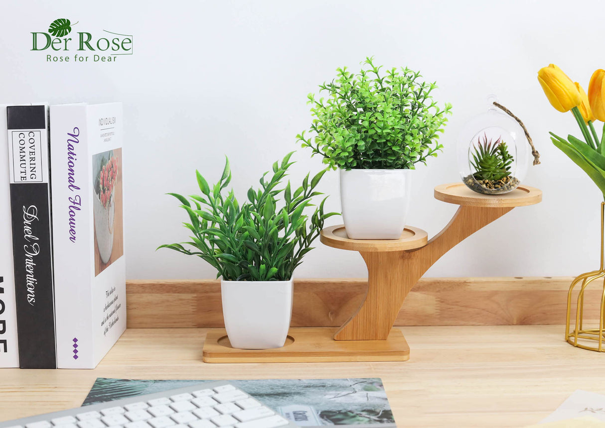 Der Rose 2 Pack Fake Plants Mini Artificial Greenery Potted Plants for Home Decor Indoor Office Table Room Farmhouse Der Rose