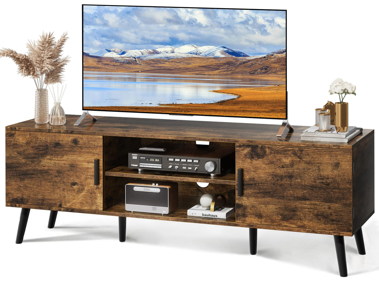 SUPERJARE TV Stand for 55 Inch TV, Entertainment Center with Adjustable Shelf, 2 Cabinets, TV Console Table, Media Console, Solid Wood Feet, Cord Holes, for Living Room, Bedroom, Rustic Brown SUPERJARE