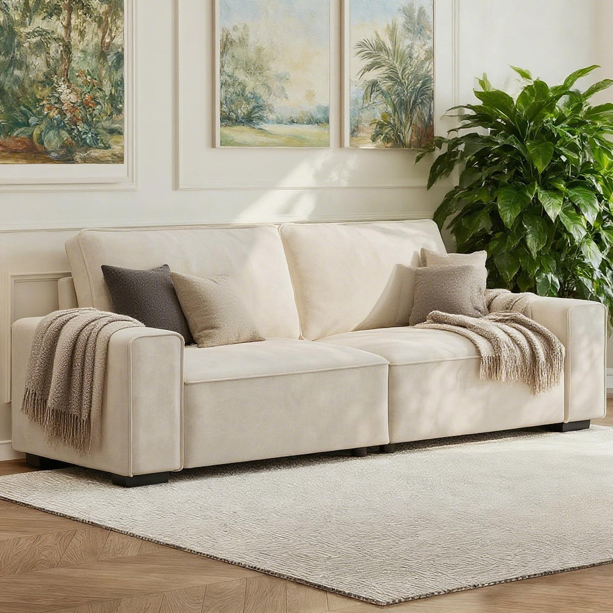 Vesgantti 87'' Chenille Couch for Living Room, 3 Seater Comfy Sofa with Wide Armrest, Thick Spring Cushions, Removable Cover, Modern Cloud Couch for Apartment, Office, Small Space, Chenille Beige Vesgantti