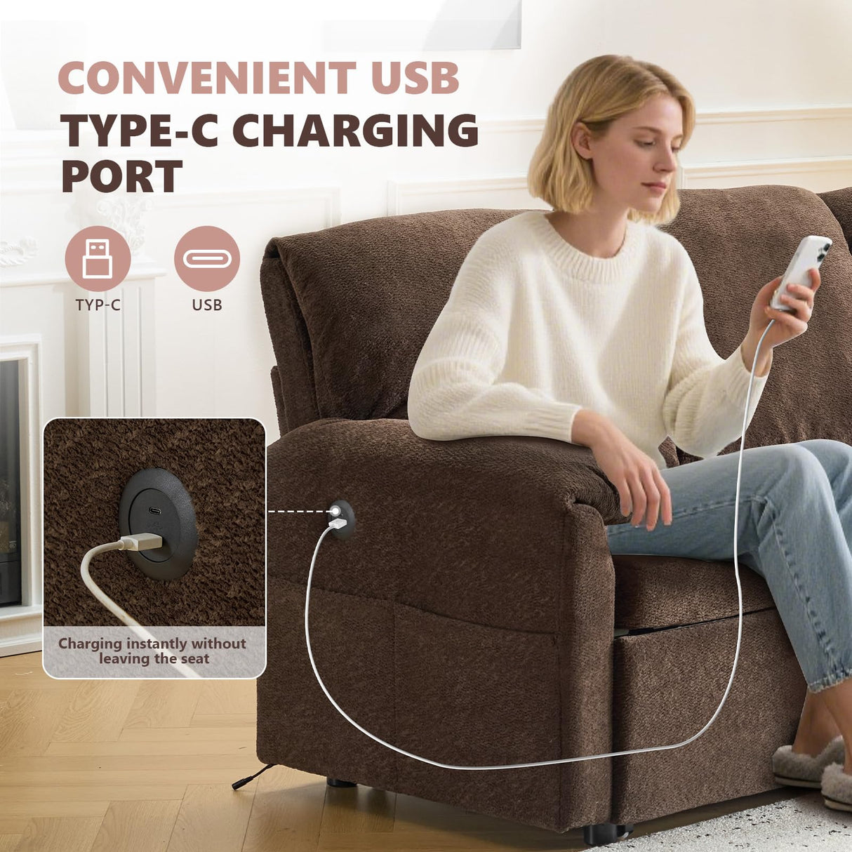 VINGLI Convertible Sofa Bed Couches for Living Room, Sleeper Sofa with Pull Out Couch Bed, Cloud-Like Plush Fleece L-Shape Sectional Couch with Storage Chaise, USB Charging, Side Pockets (Dark Brown) VINGLI