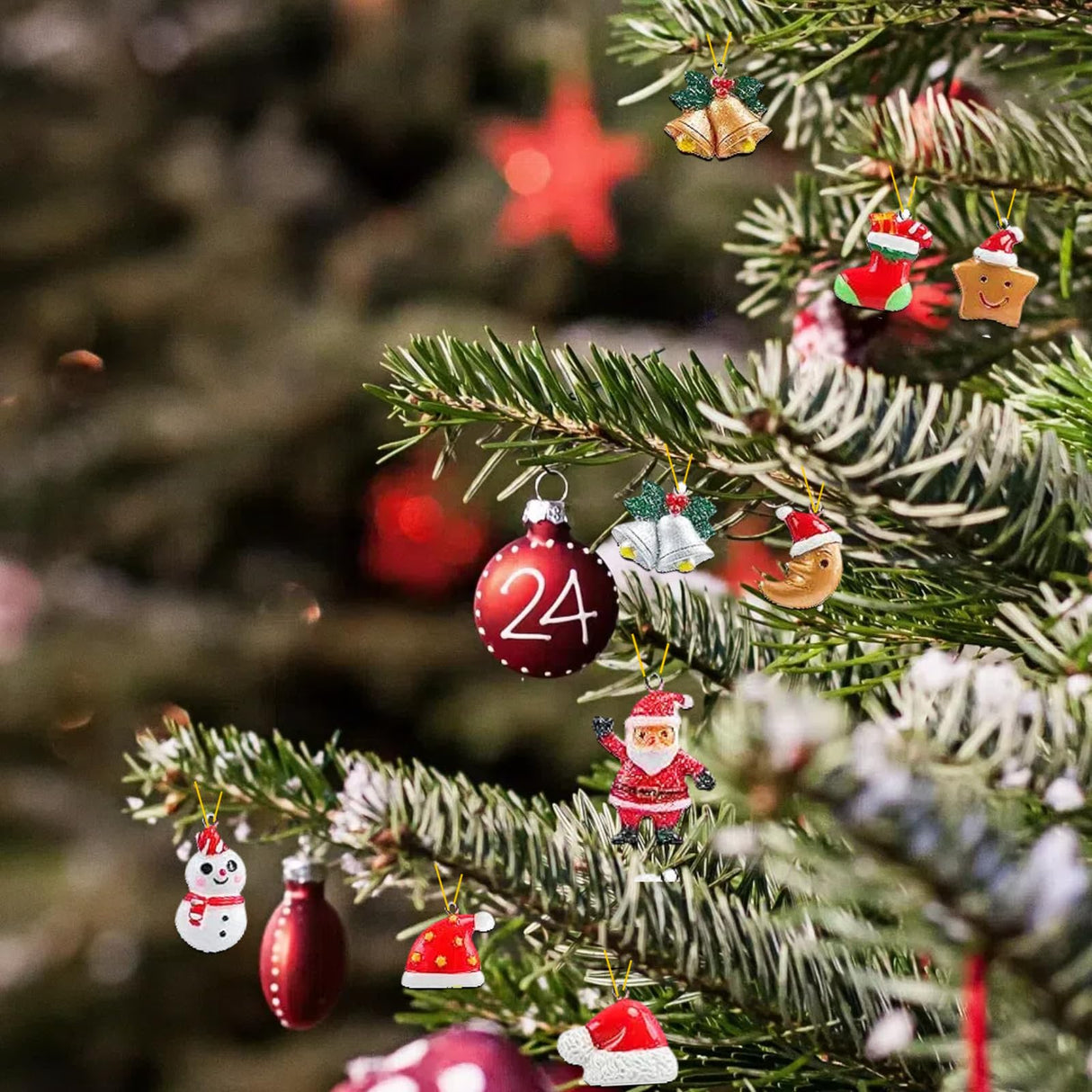 Naler 24PCS Mini Christmas Ornaments, Christmas Tree Decoration Resin Design with Santa Claus, Snowman, Reindeer and More Ornaments for Christmas Decoration New Year Naler