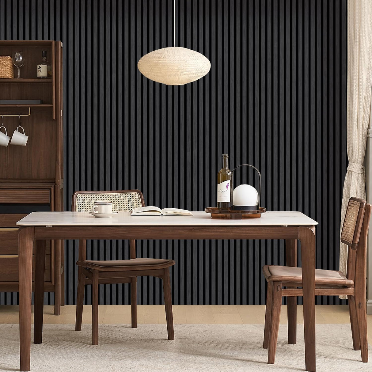 CHDITB 3D Fluted Wood Slat Acoustic Wall Panels, 2Pcs 23.6"x 47.2” Wood Finish Soundproof Panels for Wall and Ceiling, Sound Absorbing Decorative Wall Panels for Interior Wall Decor - Matte Black CHDITB