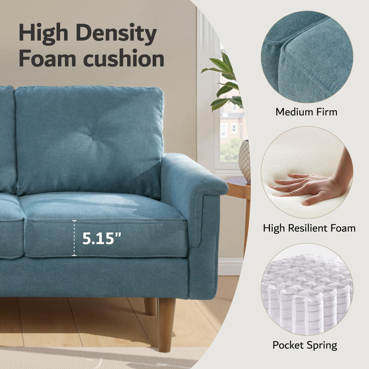 ovios Luxury 3 Seater Sofa with Faux Leather,Mid-Century Modern Couch with Comfortable Armrest,Comfy Couches with Deep Seat,Small Sofas for Living Room Bedroom (Light Blure) ovios