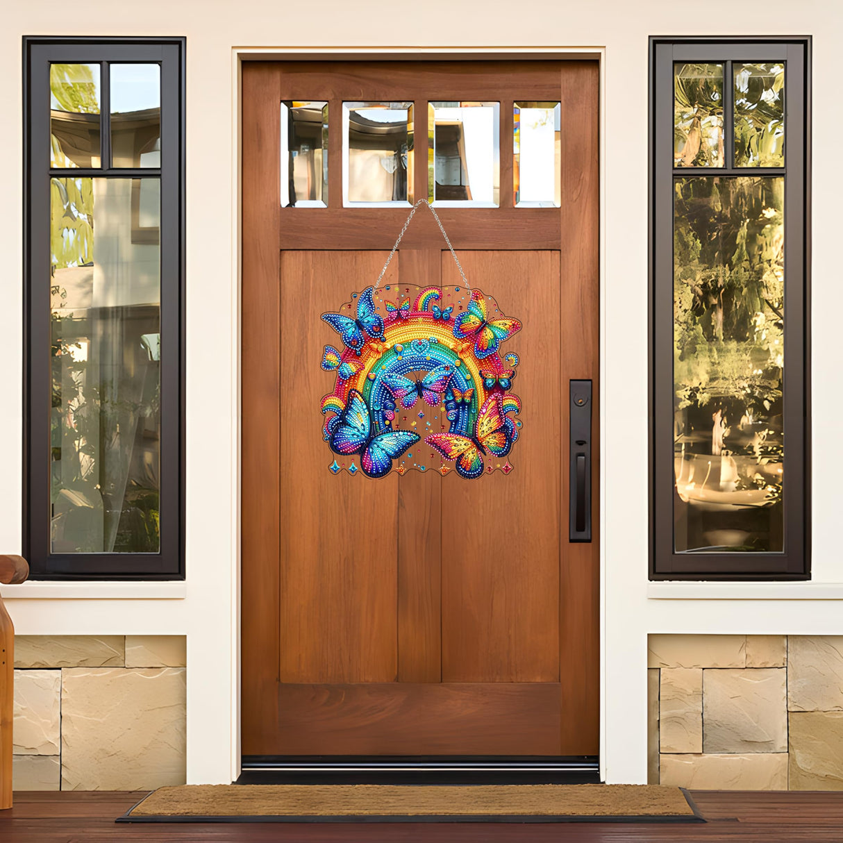 JJFox Diamond Art Hanging Kit for Adult,Special Shaped Rhinestone,DIY Acrylic 5D Diamond Art Painting Window Pendants Home Garden Wall Hanging Kits Hanging Ornament (Rainbow Butterfly) JJFox