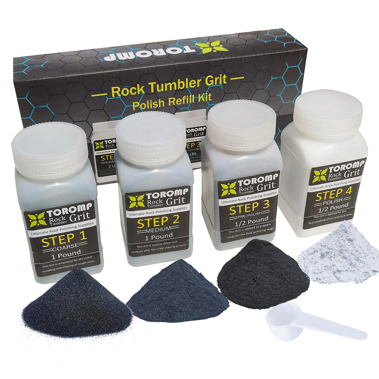Toromp 3 LBS Rock Tumbler Grit and Polish Refill Kit - Tumbling Grit Media, Polish Up to 20 lbs. of Rocks, Works with Any Rock Polisher & Tumbler Supplies (4 Step -3 LBS)… Toromp