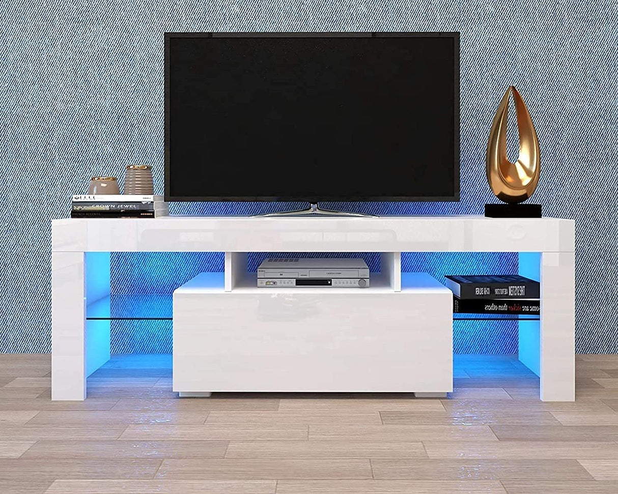 Goujxcy LED TV Stand for 60 inch TVs, High Gloss Entertainment Center with Storage Drawer, Media Console Table Television Stands Cabinet Desk Goujxcy