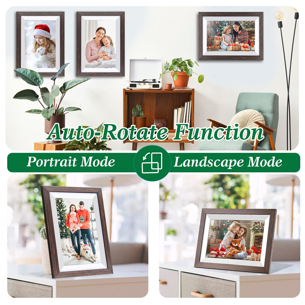WiFi Digital Picture Frame 10.1 Inch Smart Digital Photo Frame with IPS Touch Screen HD Display, 16GB Storage Easy Setup to Share Photos or Videos Anywhere via Free Frameo APP (Brown Wood Frame) Weipan