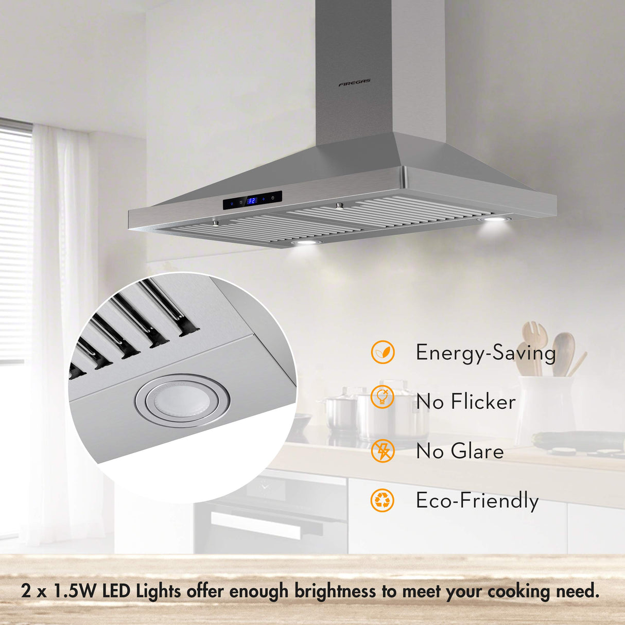 FIREGAS Range Hood 30 inch Wall Mount,450 CFM Ducted/Ductless Range Hood with Stainless Steel,Stove Hood Vent for Kitchen with 3 Speed Fan,Permanent Filters,Led Lights,Digital Touch,Charcoal Filter FIREGAS
