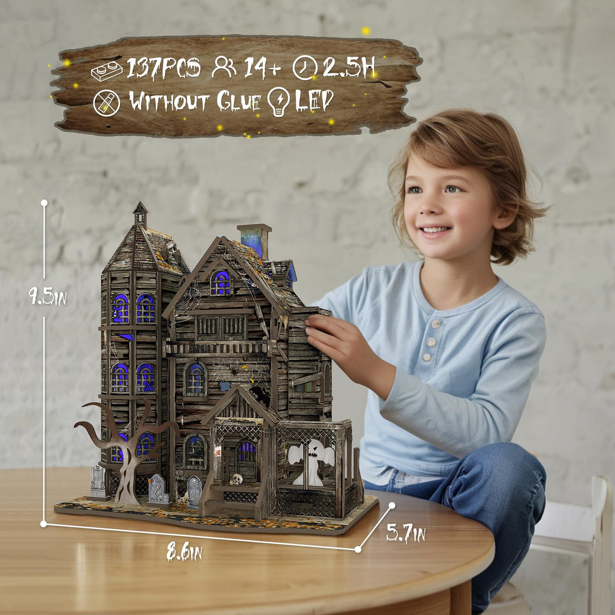 DIY Mini House Kit, Miniature Haunted House Kits with LED Accessories Furniture, 3D Wooden Puzzles for Adults, Dollhouse Craft Gifts for Girls, Boys, Teens Dibetoy