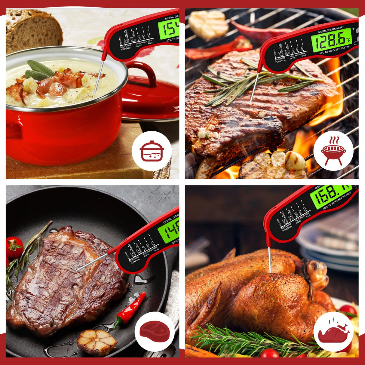 AWLKIM Digital Meat Thermometer for Cooking - Waterproof Kitchen Thermometer with Backlight and Hold, Fast Instant Read Food Thermometer, Candy Making, Outside Grill, Stocking Stuffers for Adult Men AWLKIM