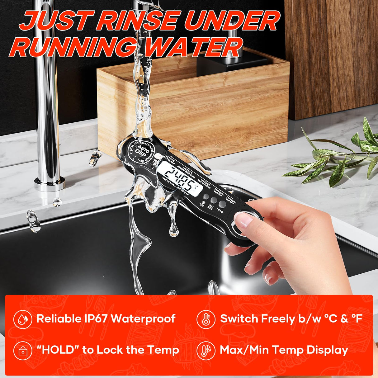 Instant Read Meat Thermometer Digital for Cooking and Grilling, Kitchen Food Thermometer with Foldable Probe Large Backlight Screen & Calibration for BBQ, Smoker, Air Fryer, Oil Fry, Turkey, Beef kejector