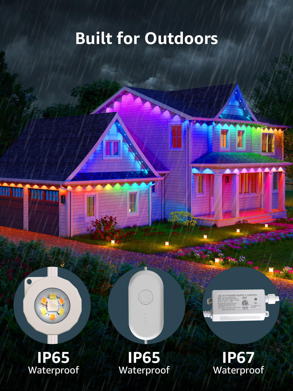 Lepro E1 AI Permanent Outdoor Lights APP Control, 150ft 90 LED Smart RGB+IC+Warm/Cool White House Eave Lights for Halloween Christmas, Alexa Google Enabled 2.4 GHz WiFi/Bluetooth, NO Remote Controller Lepro