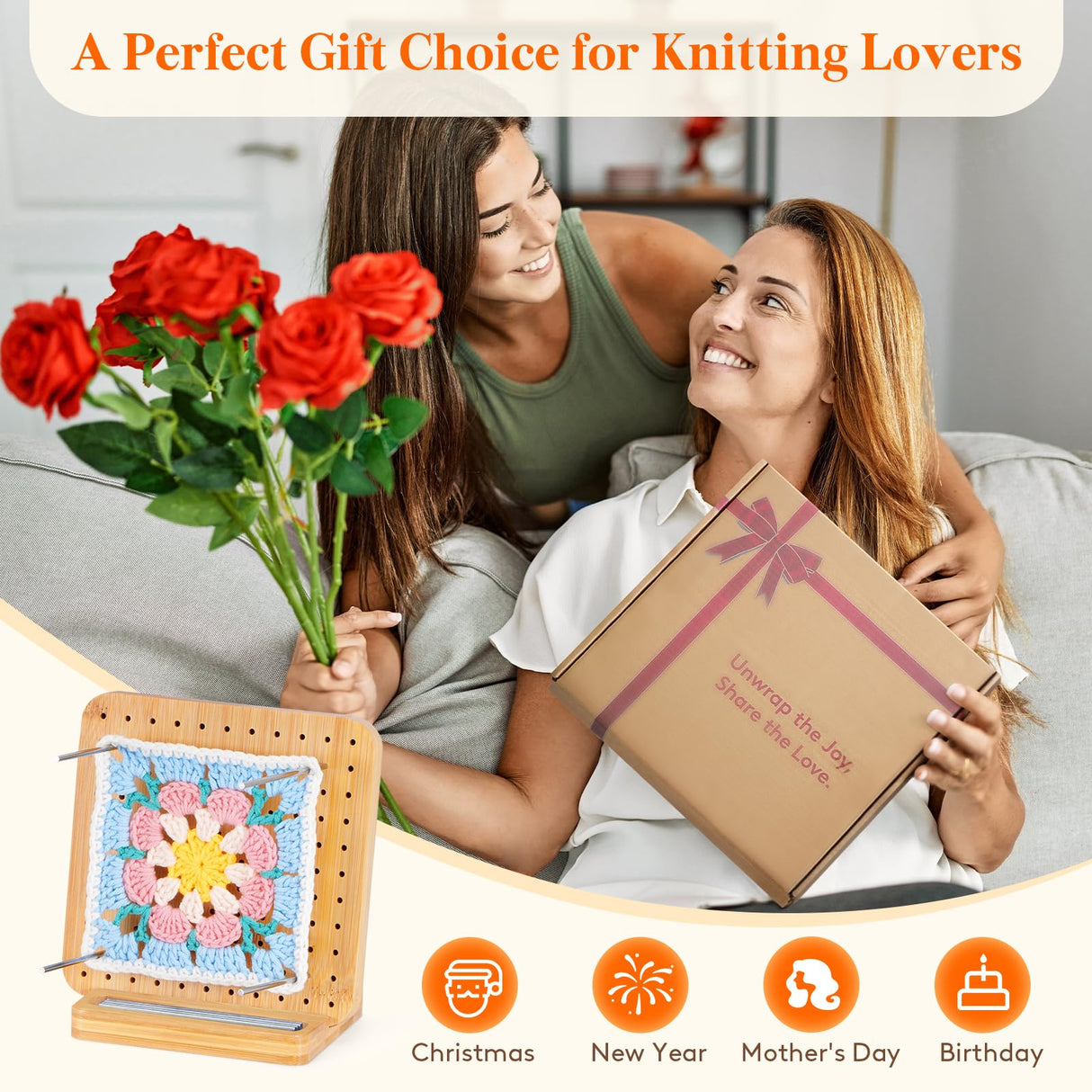 Lifewit 5.9" Crochet Blocking Board with 10 Pegs, Bamboo Granny Square Blocking Board for Knitting and Crochet Projects, Blocking Mats for Crocheting, Crocheting Accessories Gifts for Crocheters Lifewit