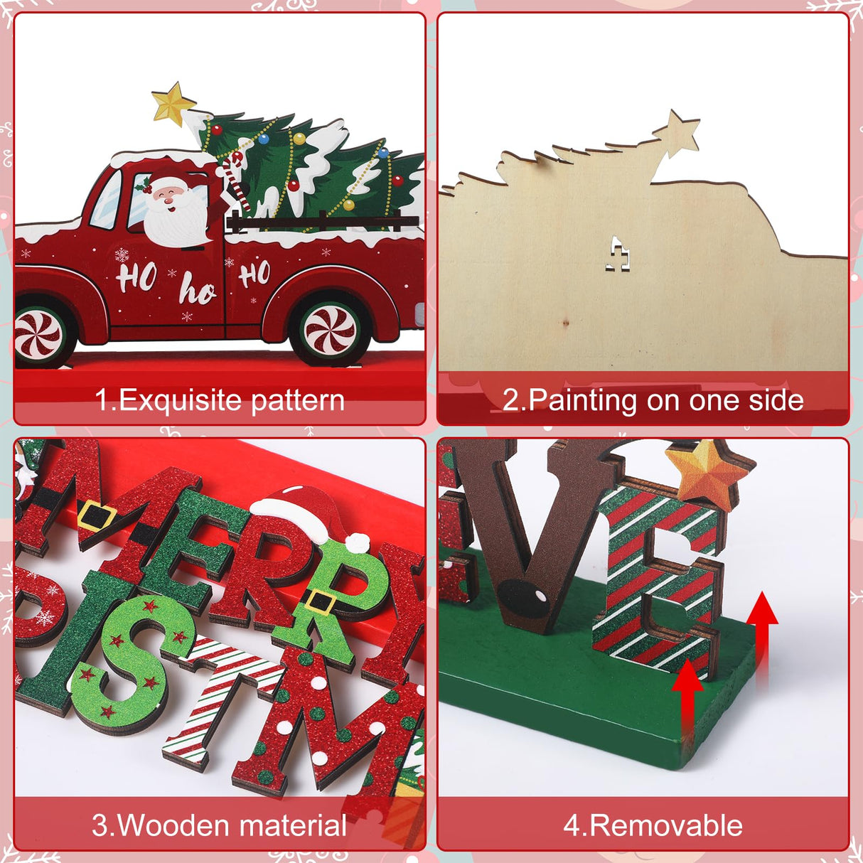 Capoda 6 Pcs Christmas Table Decorations Wooden Christmas Table Centerpieces Xmas Snowman Santa Claus Gnome Table Signs Merry Christmas Table Toppers for Holiday Party Supplies (Red, White) Capoda