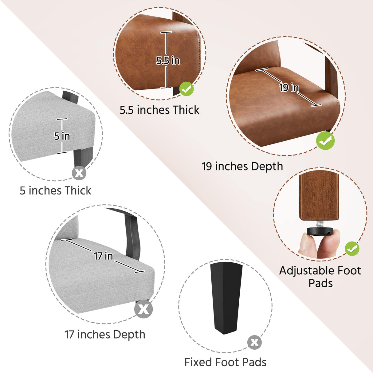 Yaheetech PU Leather Accent Chair, Mid-Century Modern Armchair with Solid Wood Legs, Reading Leisure Chair with High Back for Living Room Bedroom Waiting Room, Brown Yaheetech