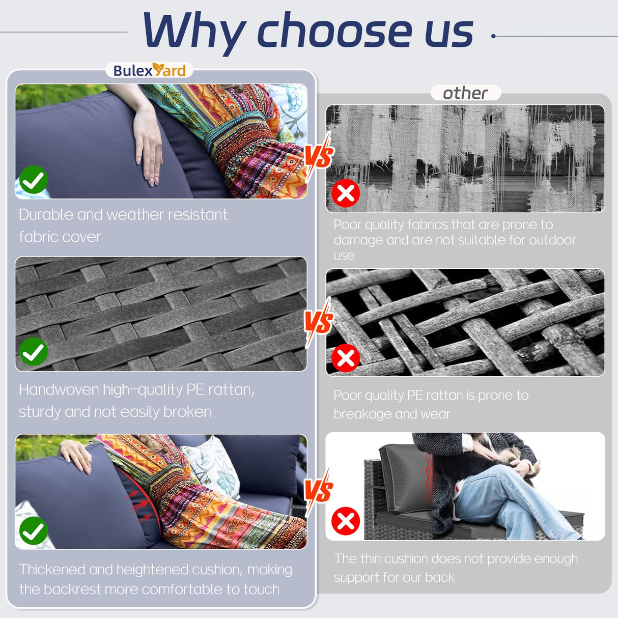 BULEXYARD 13 Piece High Back Outdoor Furniture Sets with Fire Pit, Luxury Patio Sectional Couch Sofa 12-Seater Modular, Comfortable Extra Large Wide Deep Backyard Seating Conversation Set, Grey & Blue BULEXYARD