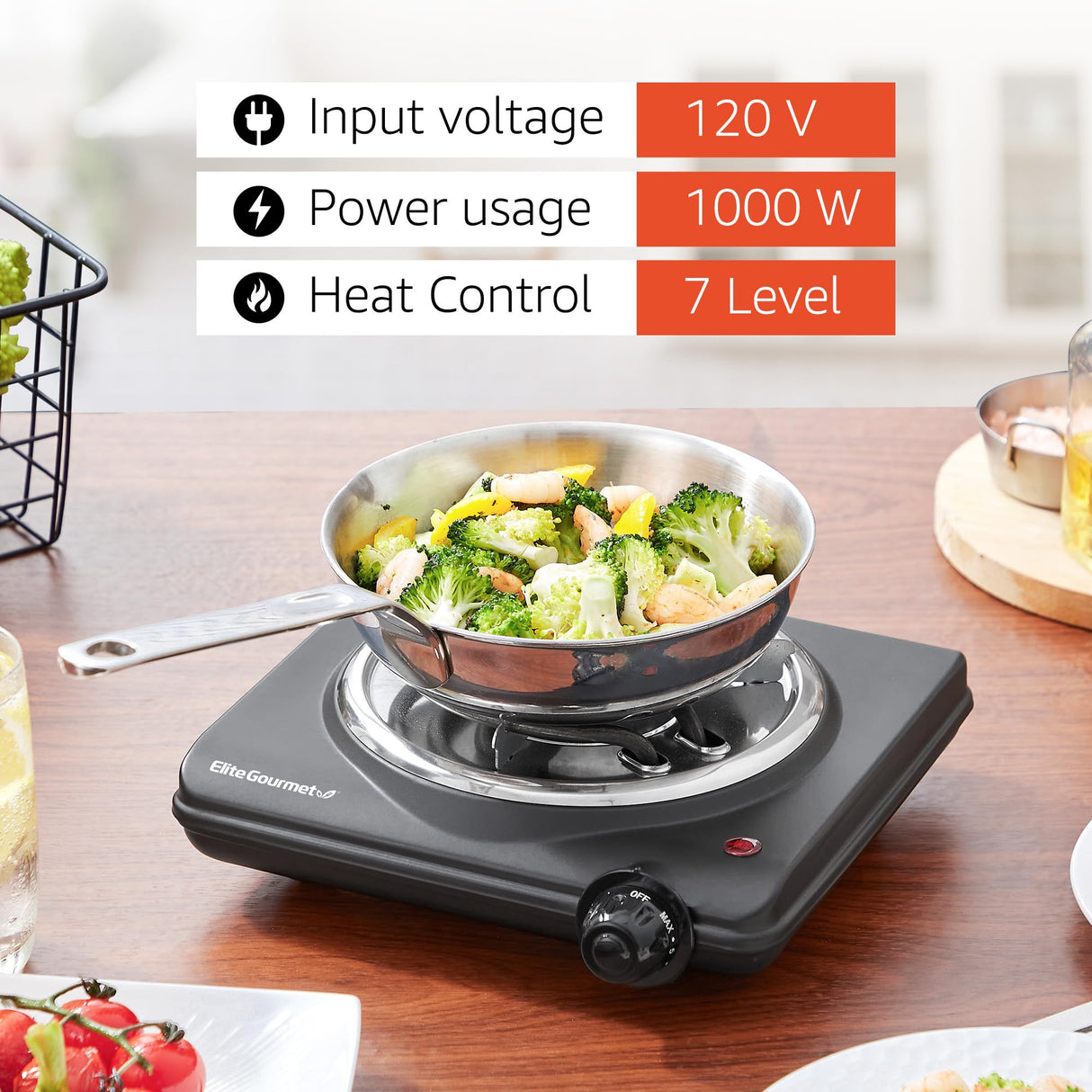 Elite Gourmet ESB100B Countertop Single Coiled Burner Electric Hot Plate, Temperature Control, Indicator Light, Easy to Clean, Black Elite Gourmet